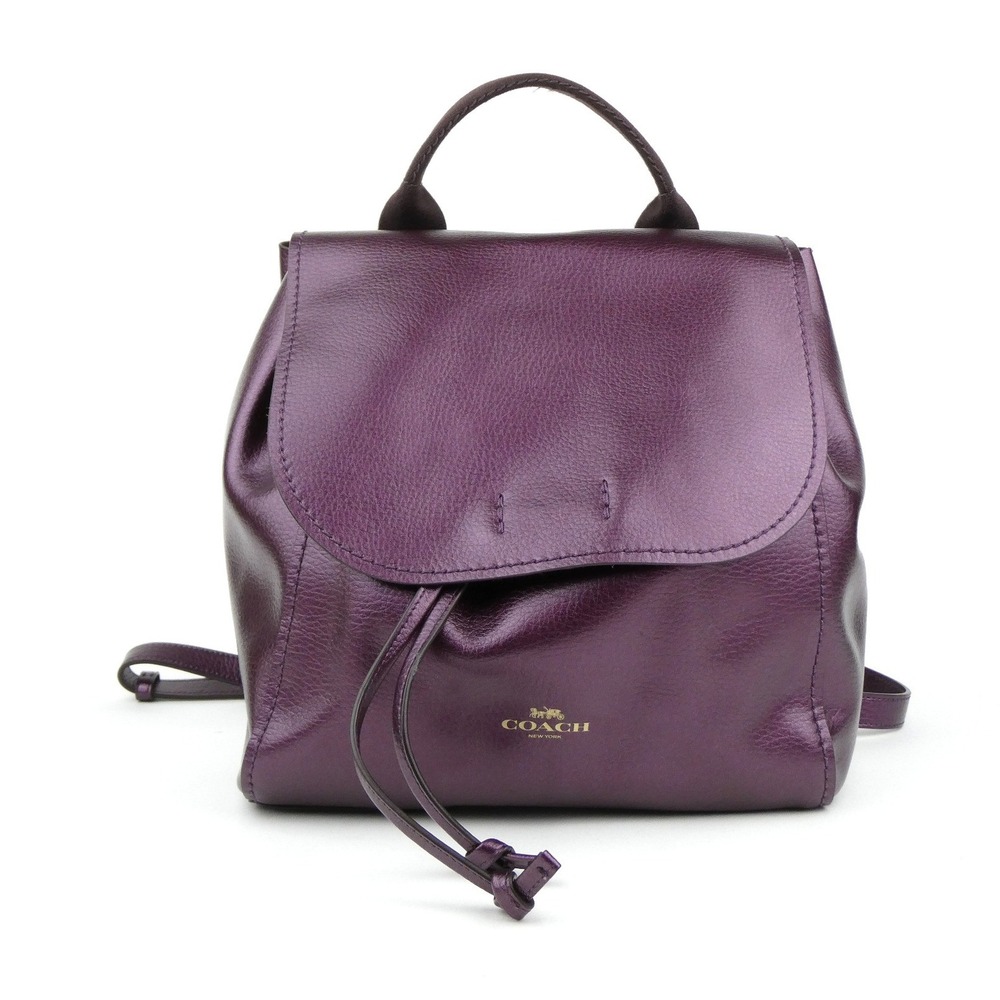 Coach Purple Metallic Leather Backpack F39040